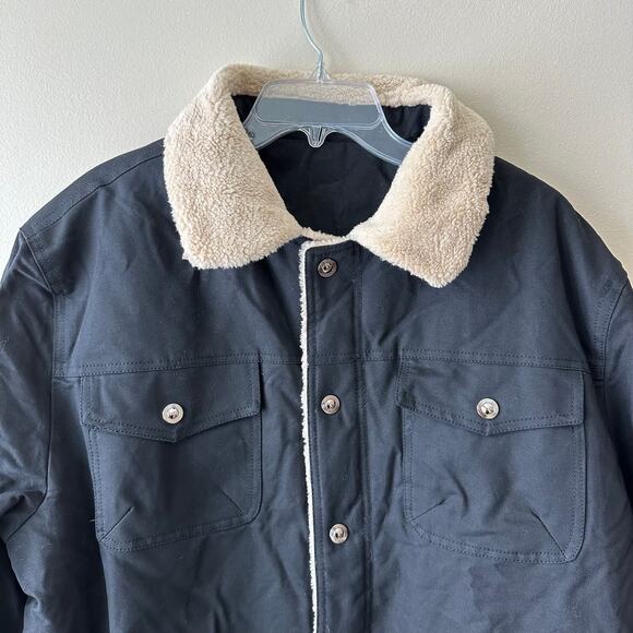 NEW Foxtrot Outerwear Trucker Jacket Thermal Fleece Lined Black Tan Men's XXL - Picture 2 of 16